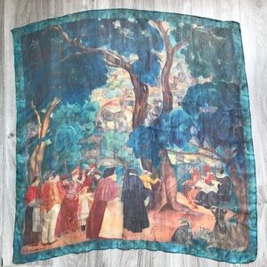 WOMENS CHIFFON SCARF SQAURE PEOPLE IN FORREST 1317 PAINTING